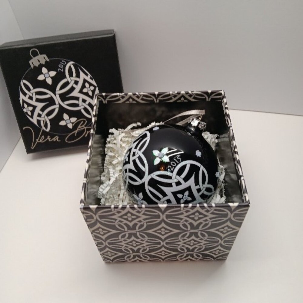 Vera Bradley Concerto Christmas Ornament In Keepsake Box 2015 Black Silver 3"